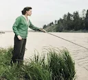 Ballerina Maya Plisetskaya fishing on the banks of the Moskva River,
Maya Plisetskaya, one of the greatest ballerinas of the 20th century, danced her part in Swan Lake mo