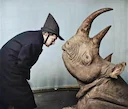 Salvador Dali and the rhinoceros. 1956
Photo by Philip Halsman

Dalí was interested in the rhinoceros; he considered the horn a perfect logarithmic spiral; the perfect fo