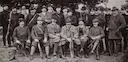 King of Sweden Gustaf V and his hunting party in Hunneberg in the fall of 1908. Eric Trolle, then minister for foreign affairs, sits on the King's left side and the man o