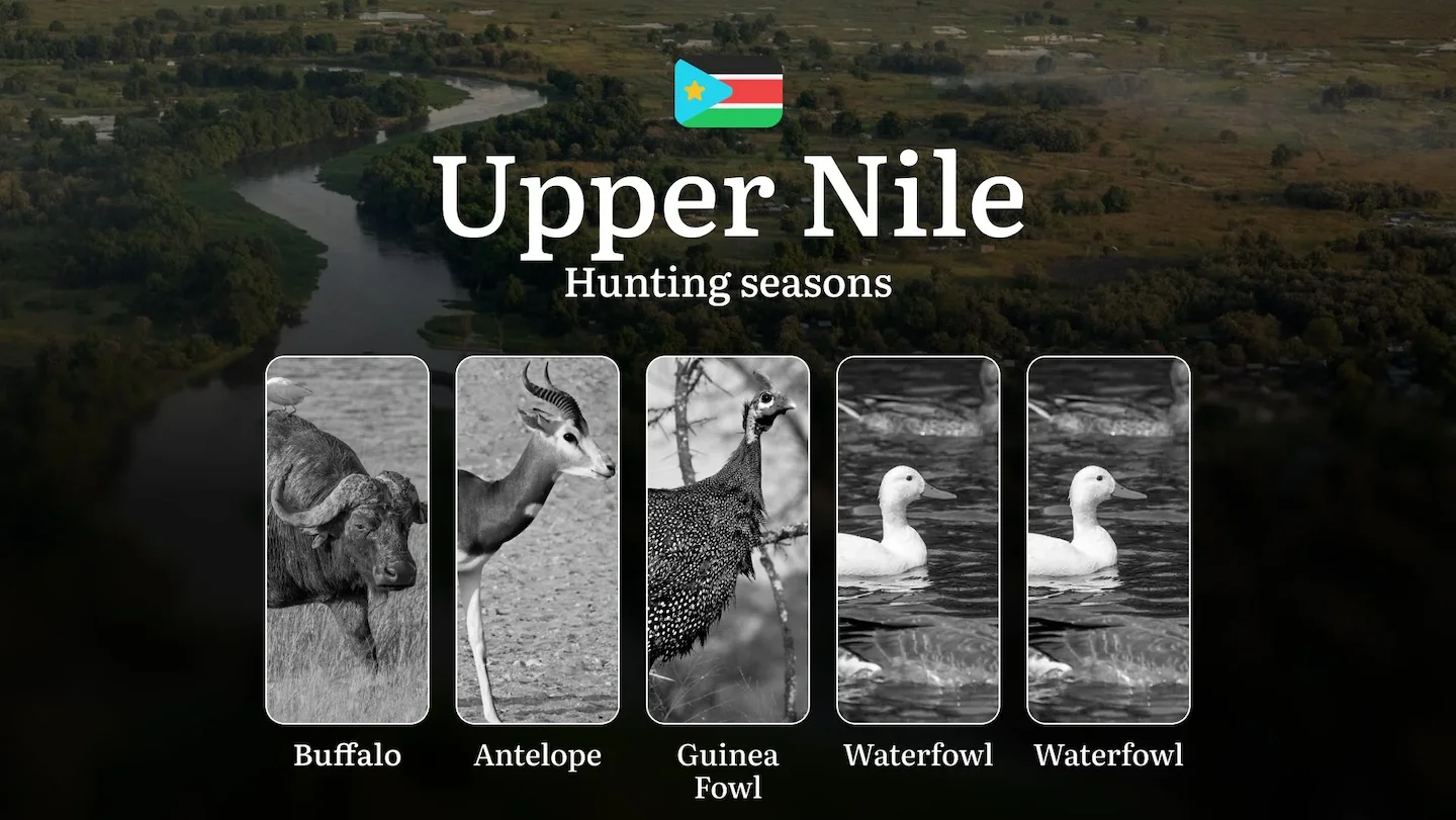 Upper Nile: Official Hunting Timeline, Prime Seasons for Big and Small Game, Organizations, Species and Season Bans, Rec…