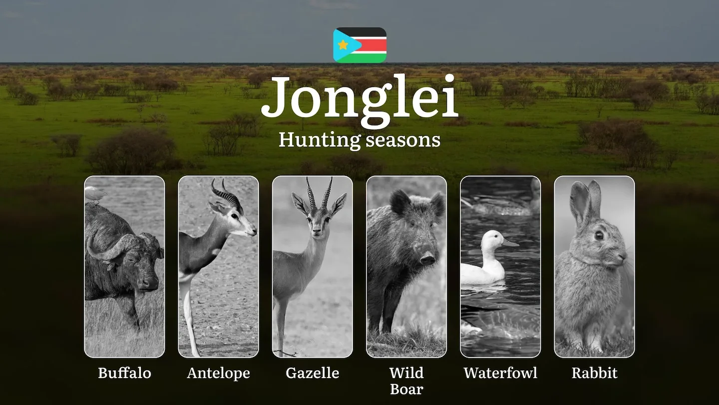 Jonglei: Official Hunting Timeline, Prime Seasons for Big and Small Game, Organizations, Species and Season Bans, Recomm…