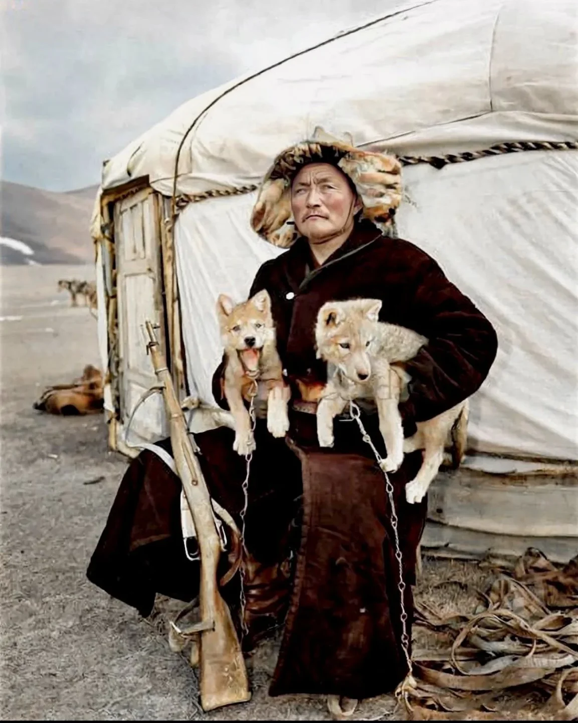 A hunter in the steppes of the Kazakh SSR. The 1950s.