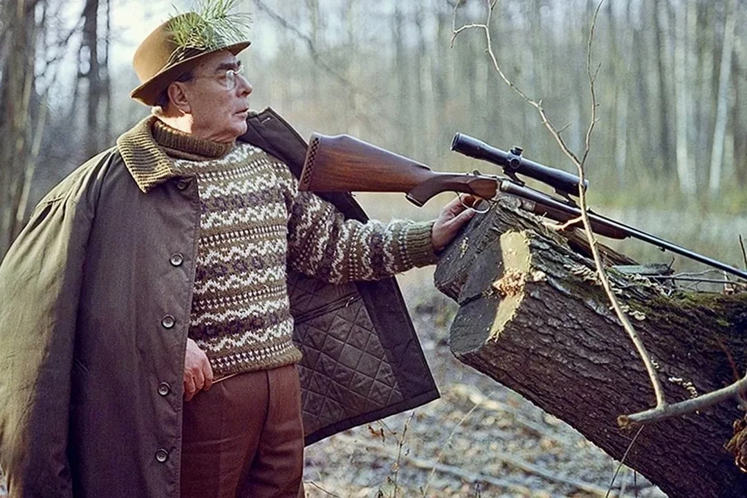 General Secretary of the Central Committee of the CPSU USSR Leonid Ilyich Brezhnev on a hunt in the hunting farm "Zalesye" (Brovarsky district, Kiev region) with a carbin