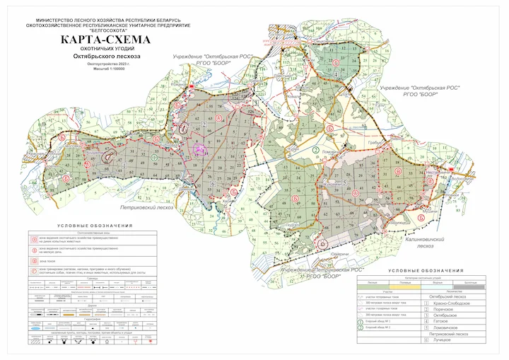 Октябрьский лесхоз: карты и границы для охоты, места и схемы пристрелки